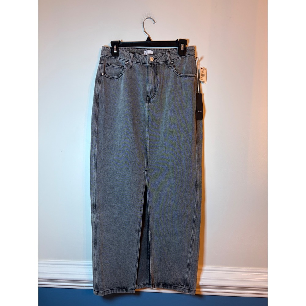 West of Melrose Denim Maxi Skirt Women Size 27 Gray Front Slit High Rise NWT